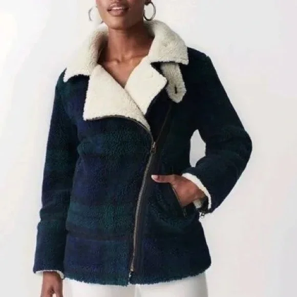 Faherty Navy and Green Plaid Teddy Jacket - Picture 3 of 8